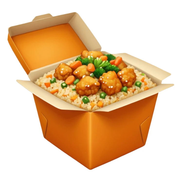 Orange chicken and fried rice in a box sticker