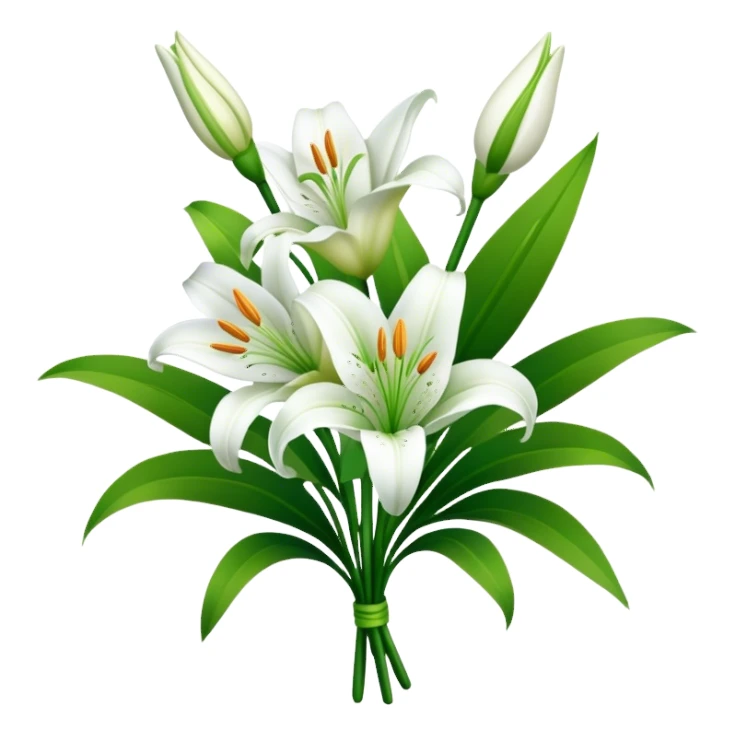 bouquet White Lily, luxuriant, stem, leaf, bud sticker