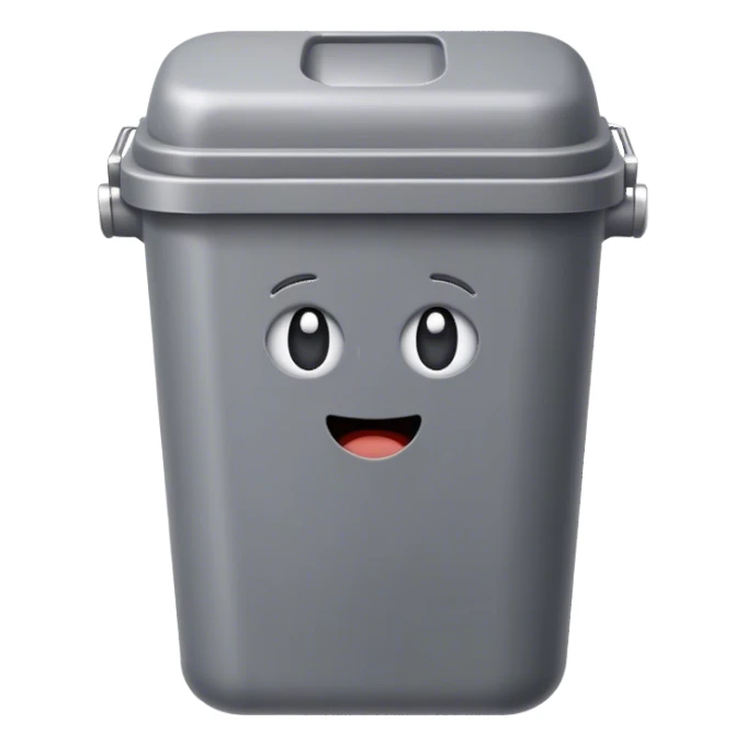 A simple trash can emoji with a rectangular or cylindrical shape, an open or closed lid, and a neutral color like gray or silver. The design is minimalistic with no extra details sticker