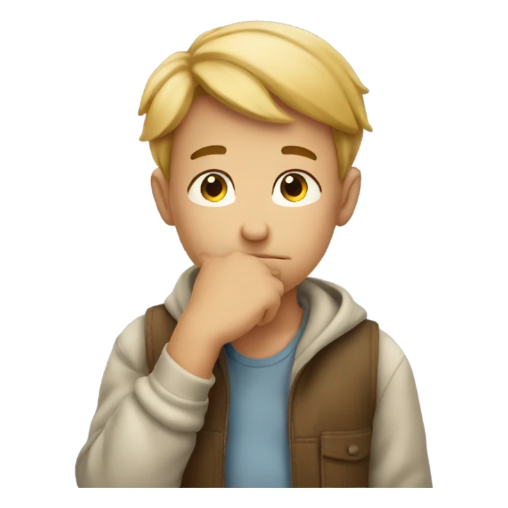 Boy thinking while keeping his hand on his chin sticker