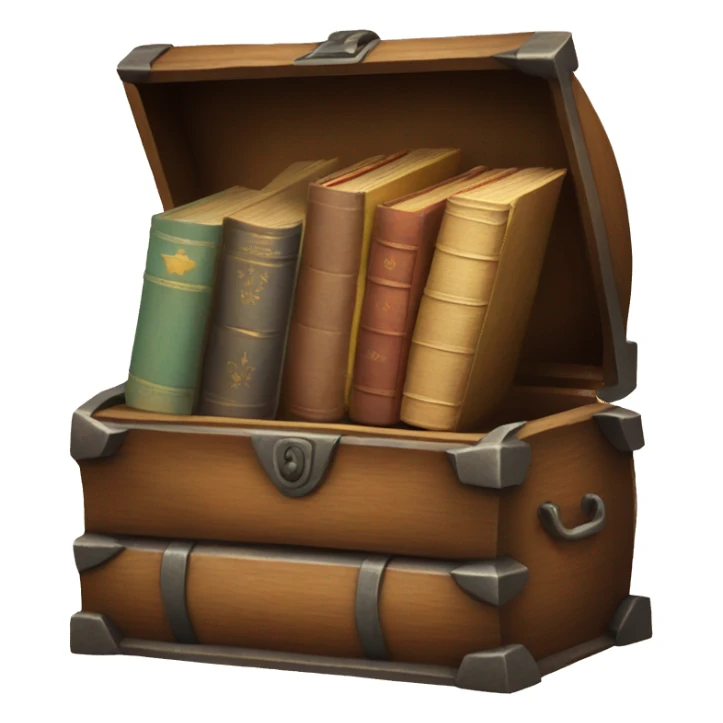 open vintage chest with old books inside  sticker