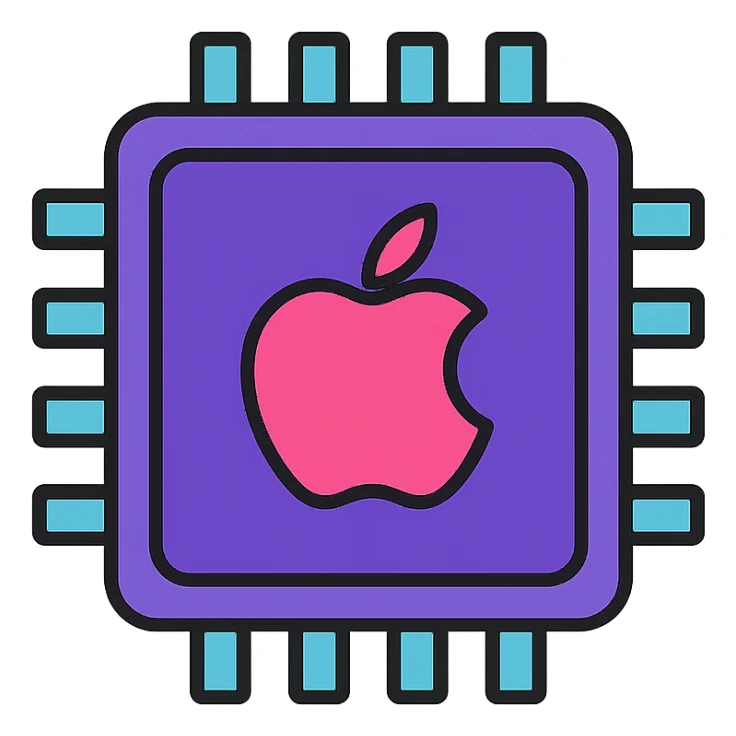 Apple Silicon chip, stylized, minimal, modern, iconic, no text sticker