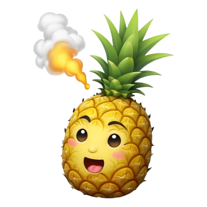 pineapple with a relaxed face, blowing smoke sticker