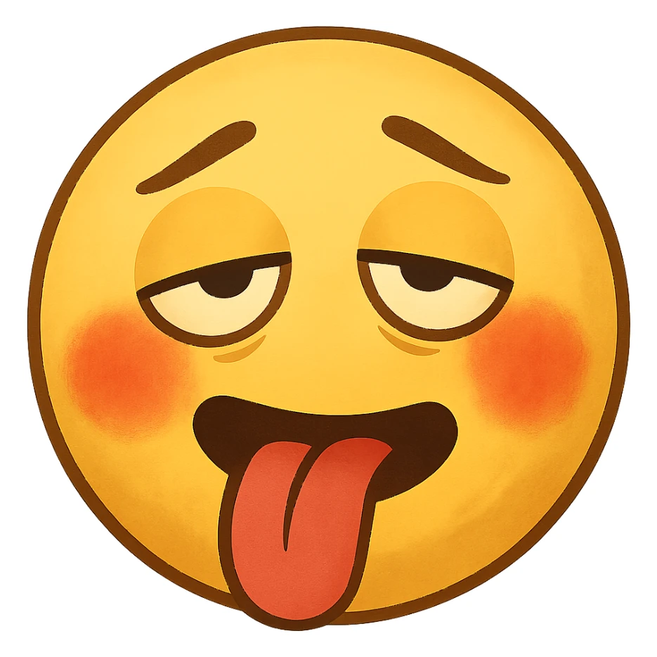 yellow face with tongue out, flushed cheeks,  drunk, remove background sticker