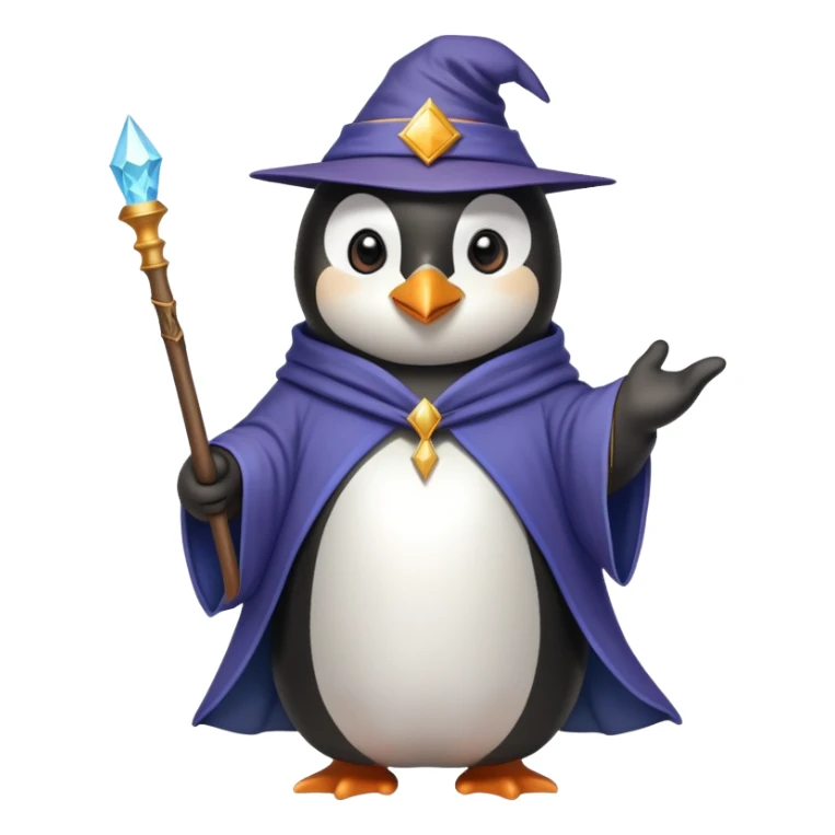 penguin wearing wizard hat and robe with magic wand sticker