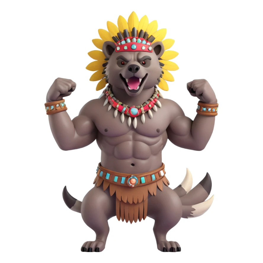 A native strong buff hyena with war bonnet flexing posing  sticker