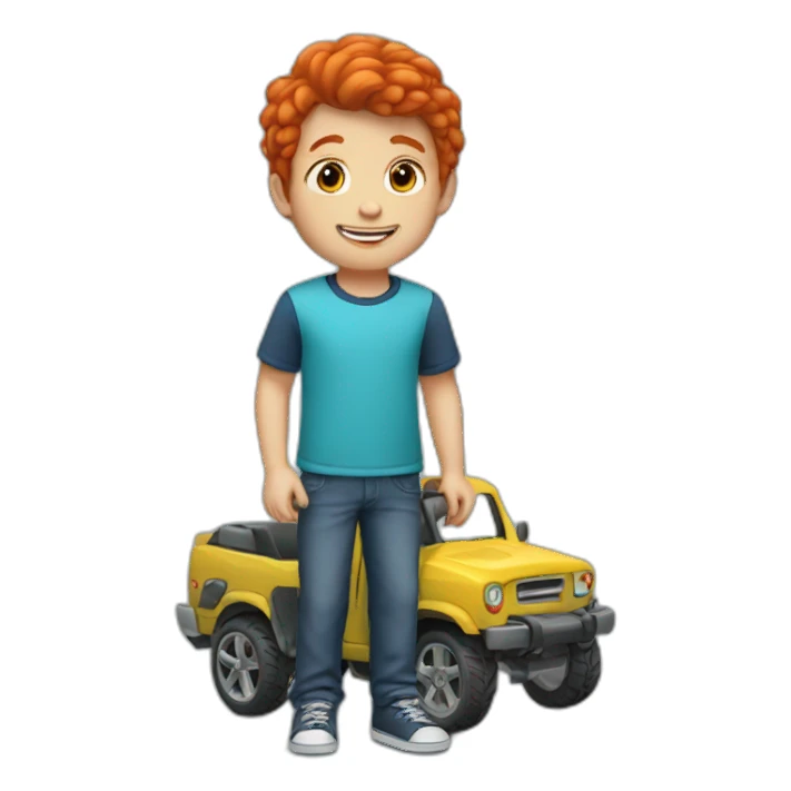 red headed boy with toy car sticker