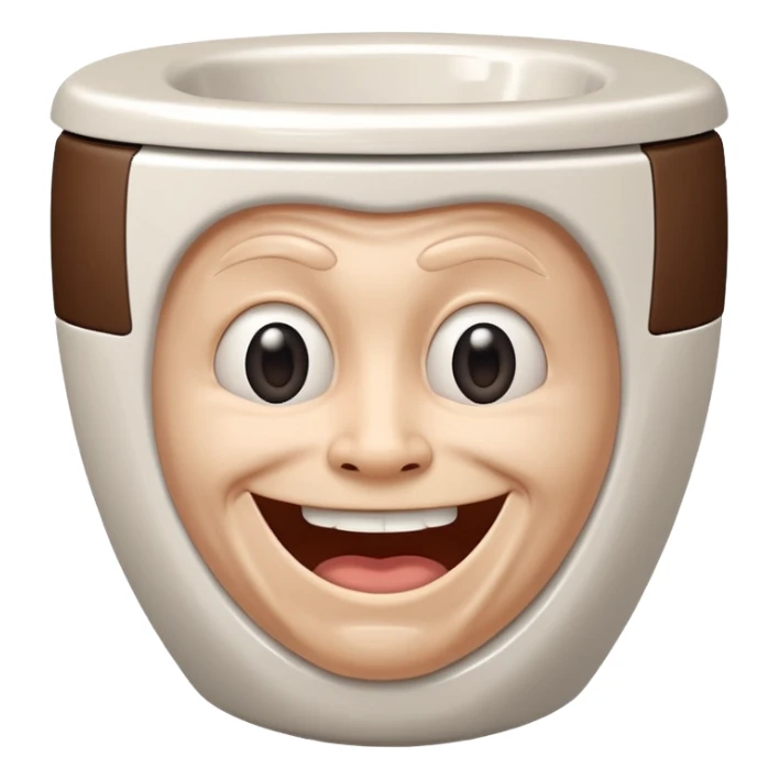 a human head, often with a distorted, grinning expression, emerging from a white, black, or gray toilet bowl sticker