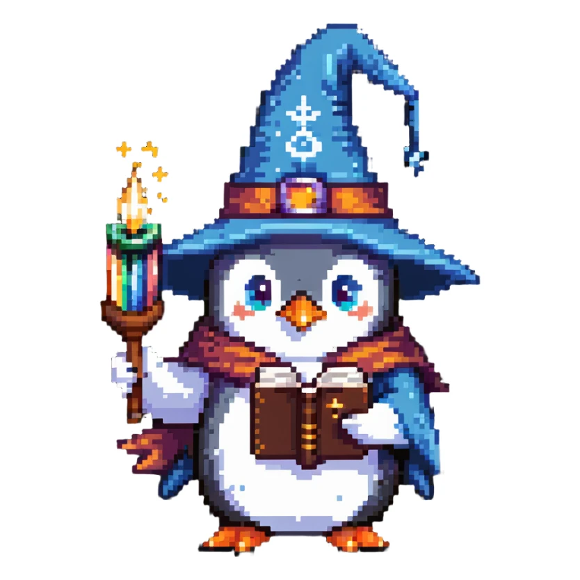 penguin wizard with spell book sticker