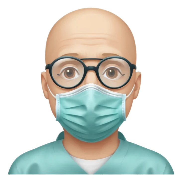 Лысый мужчина в очках и медицинской маске на лице шлет воздушный поцелуй sticker