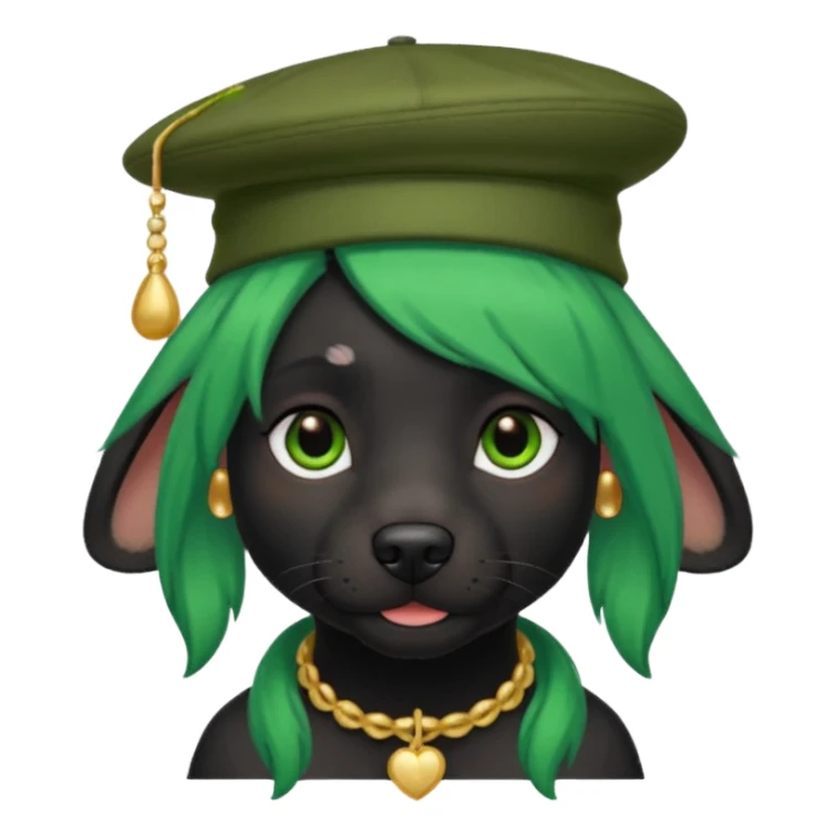 green haired fully black dog with earring and hat sticker