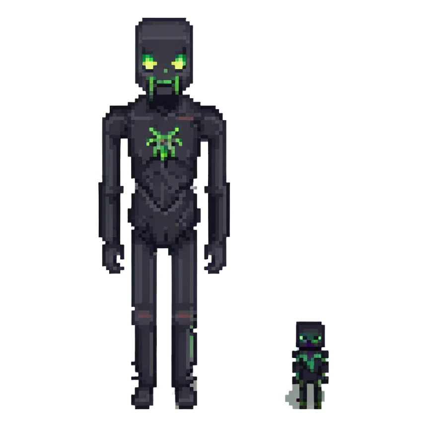 split-face design: left side Creeper, right side Enderman, pixel art style sticker