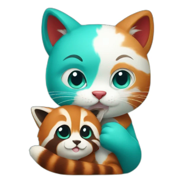 Turquoise cat holding red panda sticker