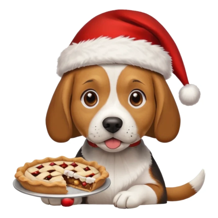 beagle in the santa hat eating a pie sticker