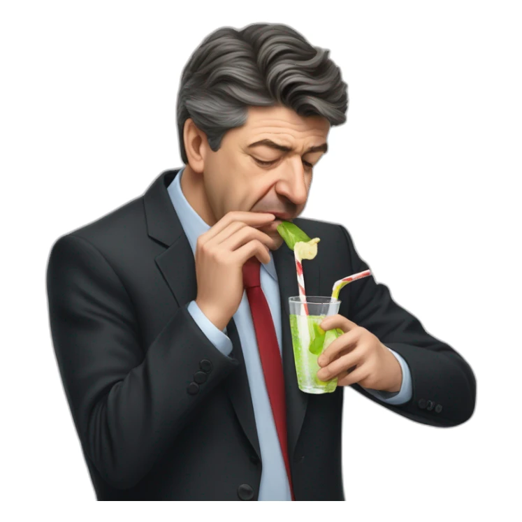 Mélenchon drinking a businessman's tears through a straw sticker