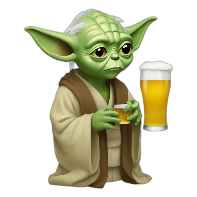 Sad Yoda drinking a beer sticker