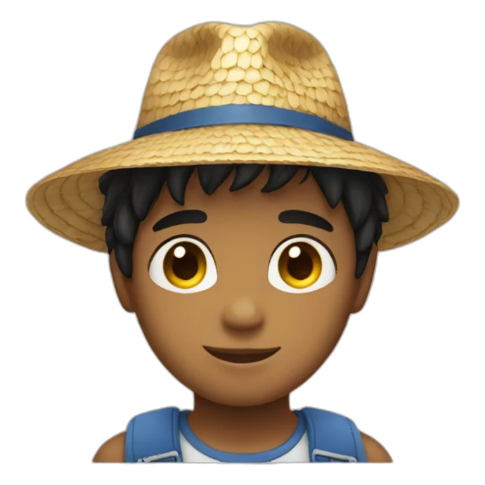 A black haired boy with a straw hat sticker