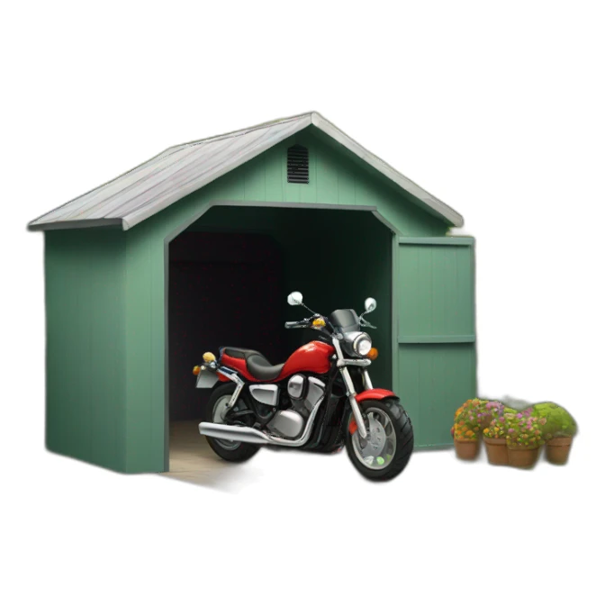 shed with a motobike in it sticker