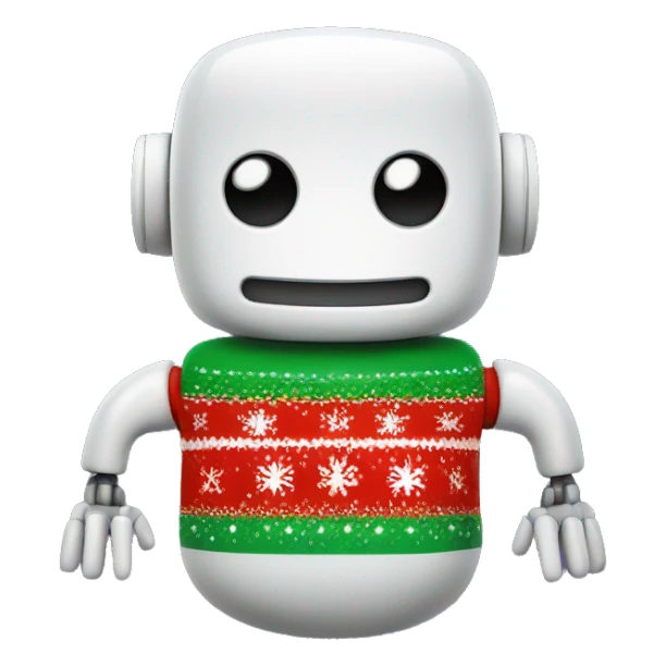 Smiling robot wearing a Christmas sweater sticker