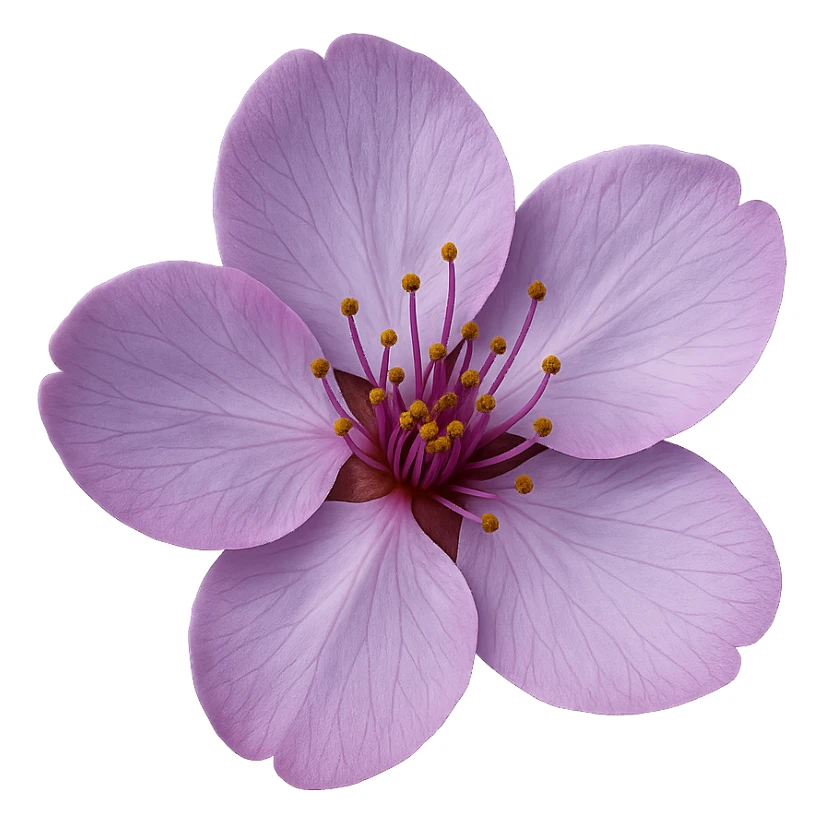 show  one purple cherry blossom, remove background sticker
