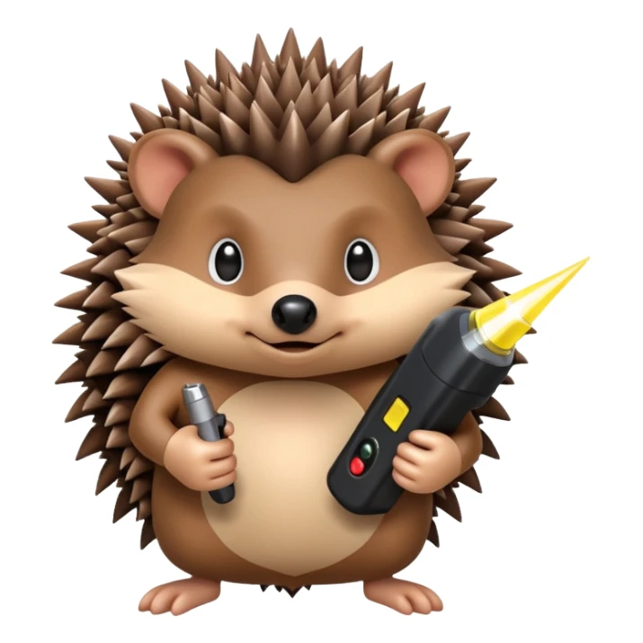 Hedgehog holding a taser sticker