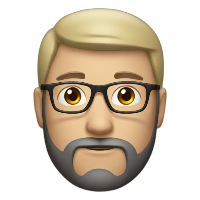 white man with short dark beard, cap and glasses sticker
