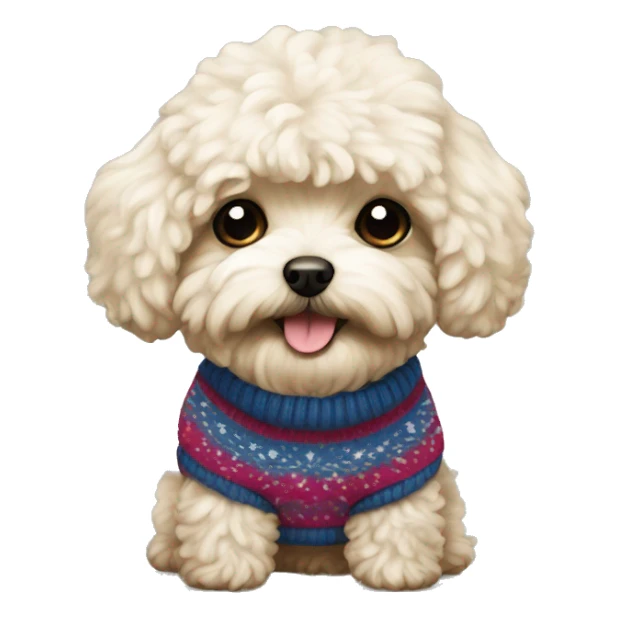 Maltipoo wearing a sweater sticker