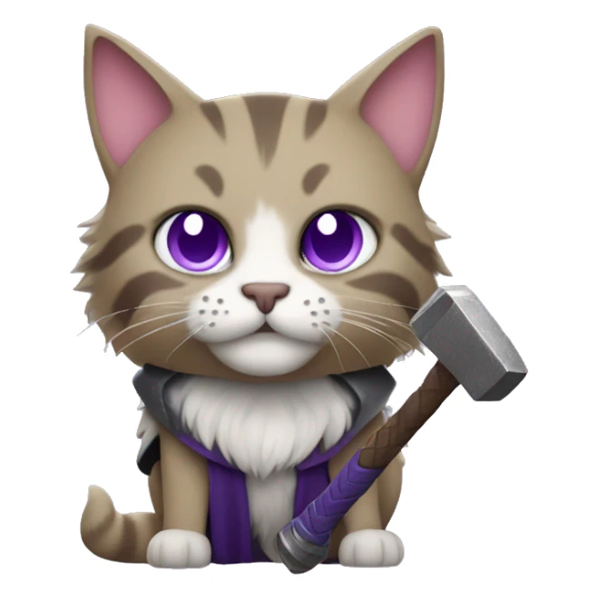 Thor as purple colored cat with hammer sticker