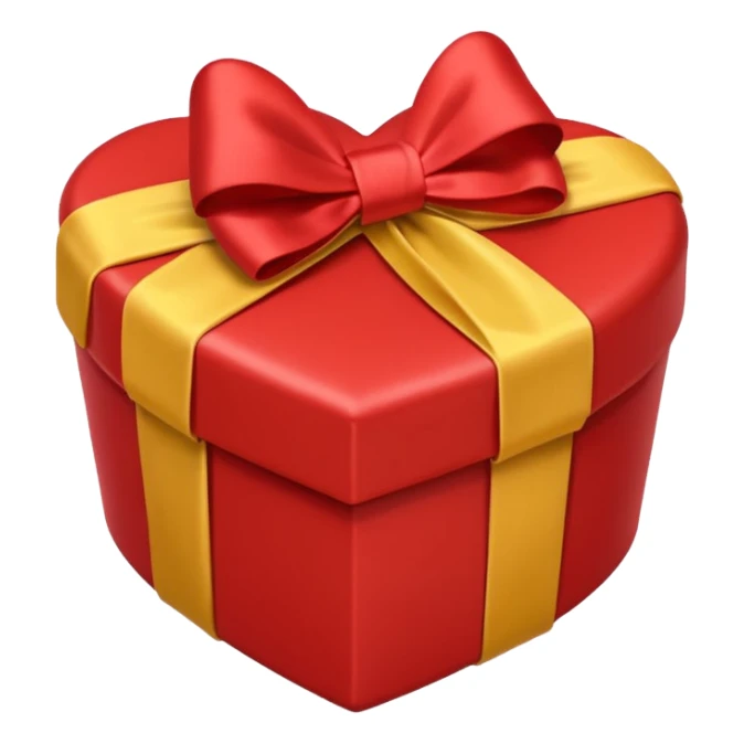 Heart-shaped red gift box present with yellow wrapping sticker