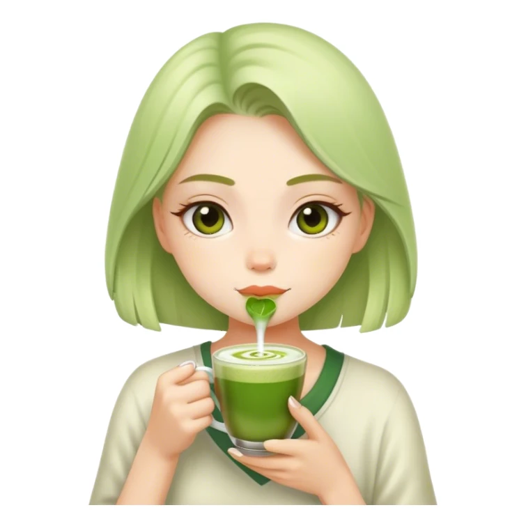 Girl sipping a matcha latte sticker