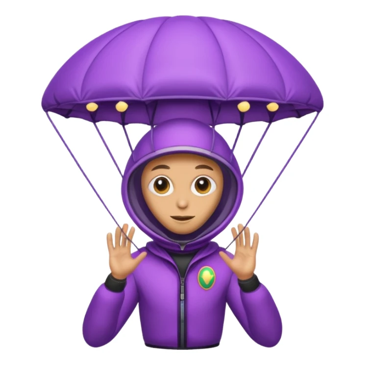 Skydiving purple alien with parachute and UFO sticker