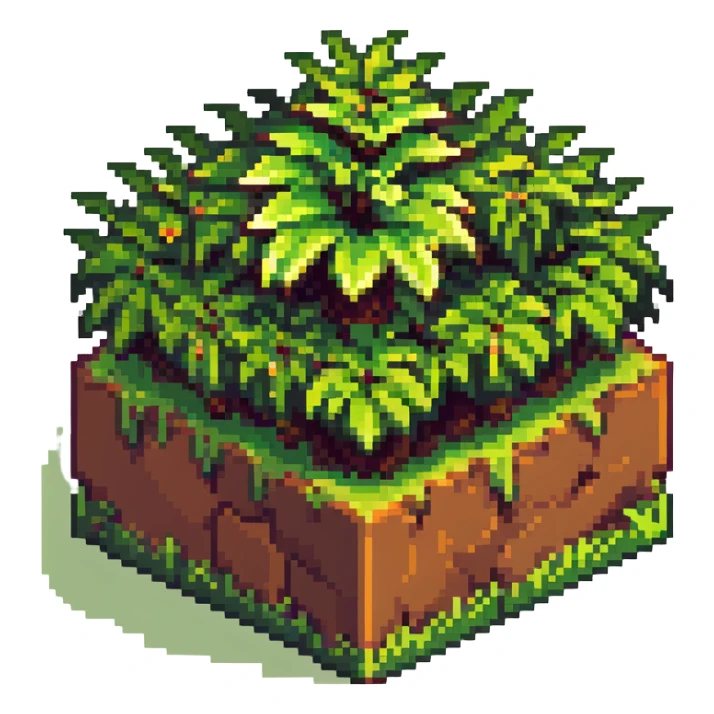 Minecraft grass block, square shape, brown and green, smooth, isometric sticker