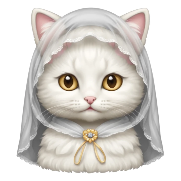White kitty wearing a veil sticker
