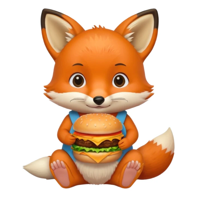 a sitting baby fox with a burger sticker