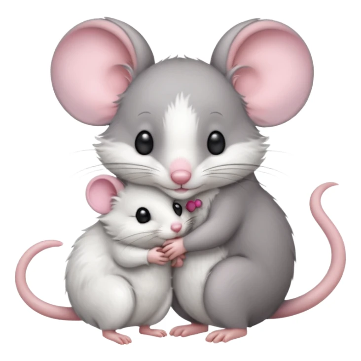 a gray mouse and a white mouse hugging sticker