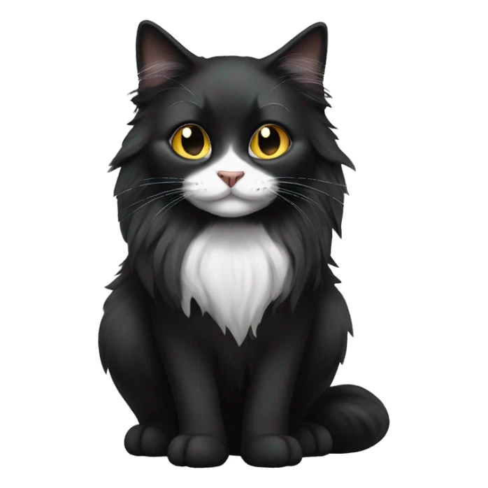 black cat domestic long-haired with half white mouth sticker