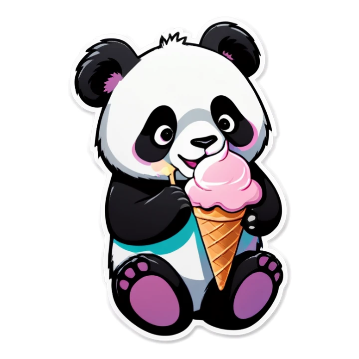 Panda eating ice cream sticker