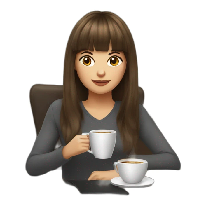 karin brown hair with bangs drinking coffee sticker