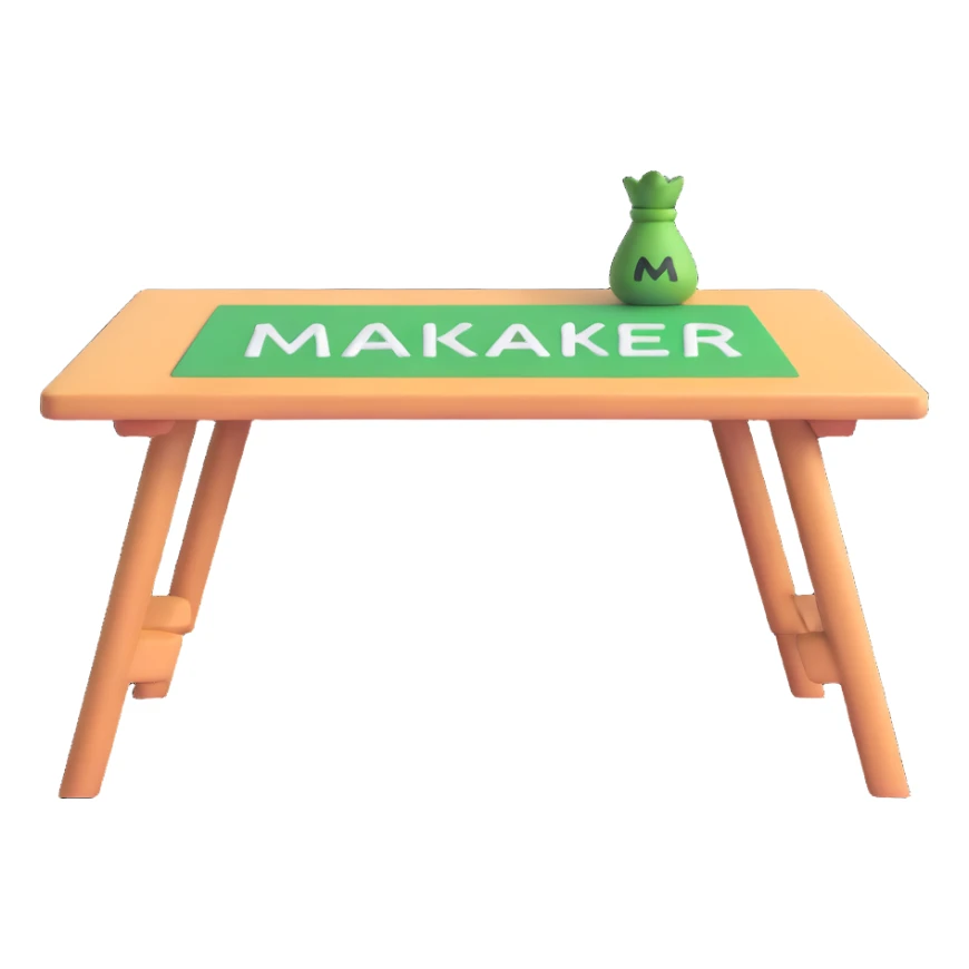 table with MAKAR written on top sticker