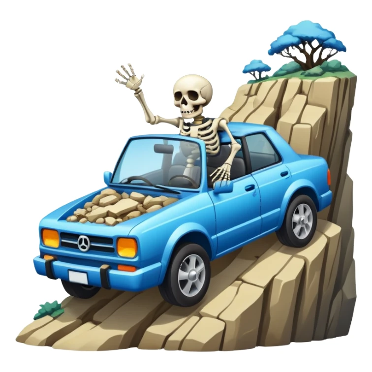 Skeleton driving off a cliff sticker