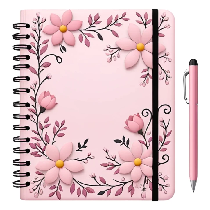 An composition notebook cover with a cute floral pink pattern sticker