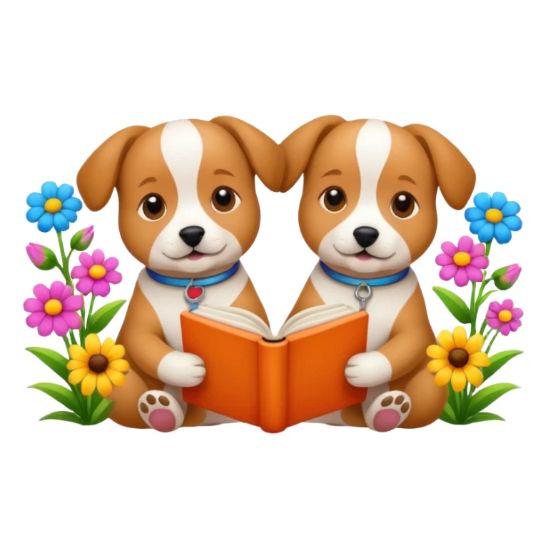 Dogs reading books + flowers  sticker
