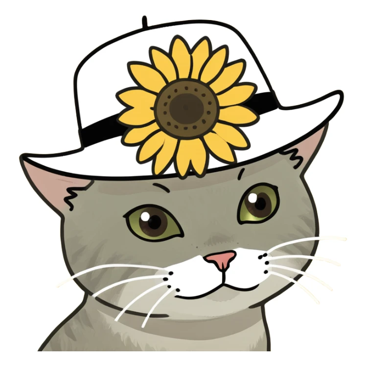 Cute cat wearing a sunflower hat sticker