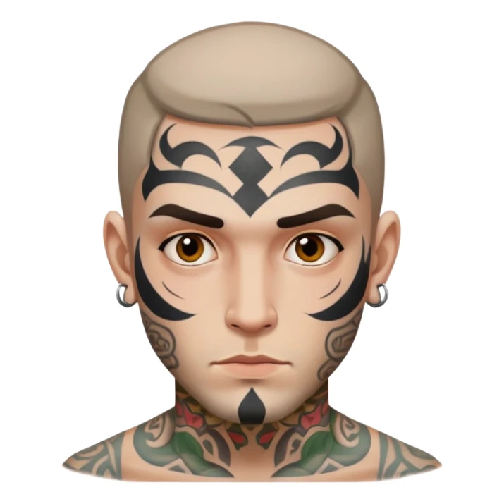 man with face tattoos, neutral expression sticker