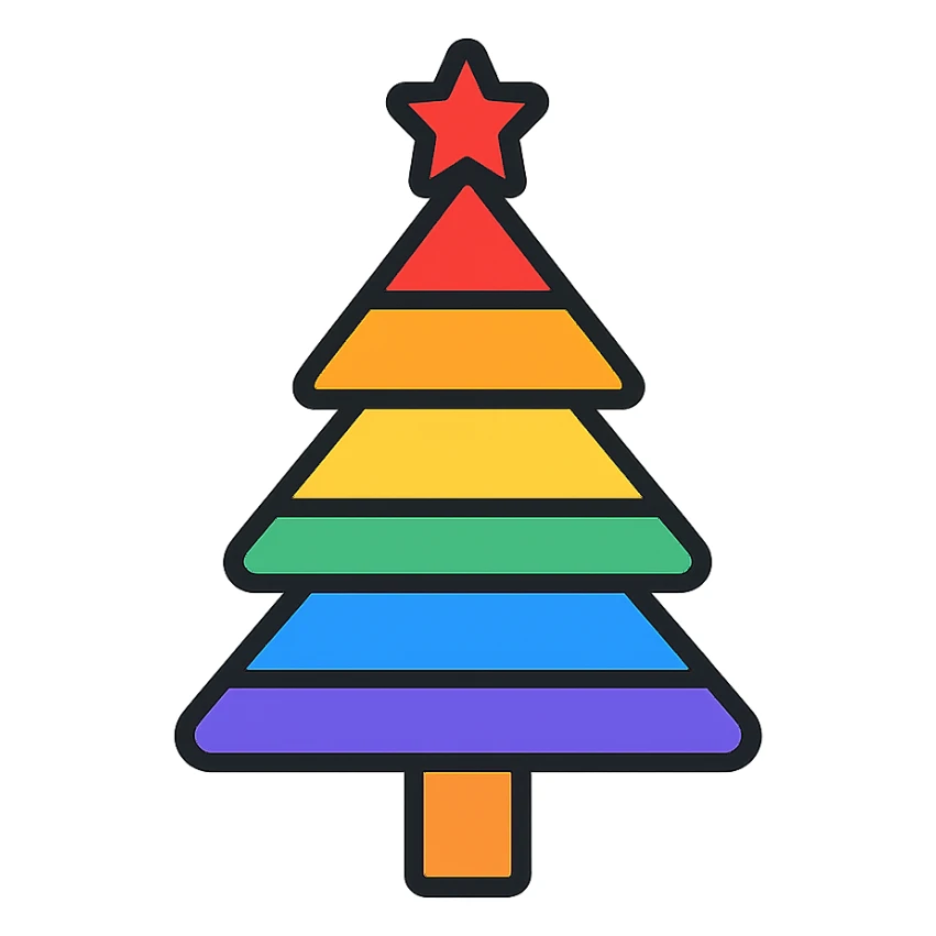 A Christmas tree with rainbow colors sticker