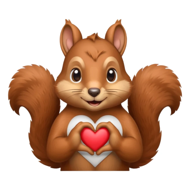 squirrel making a heart shape with its hands, simple and expressive emoji style sticker