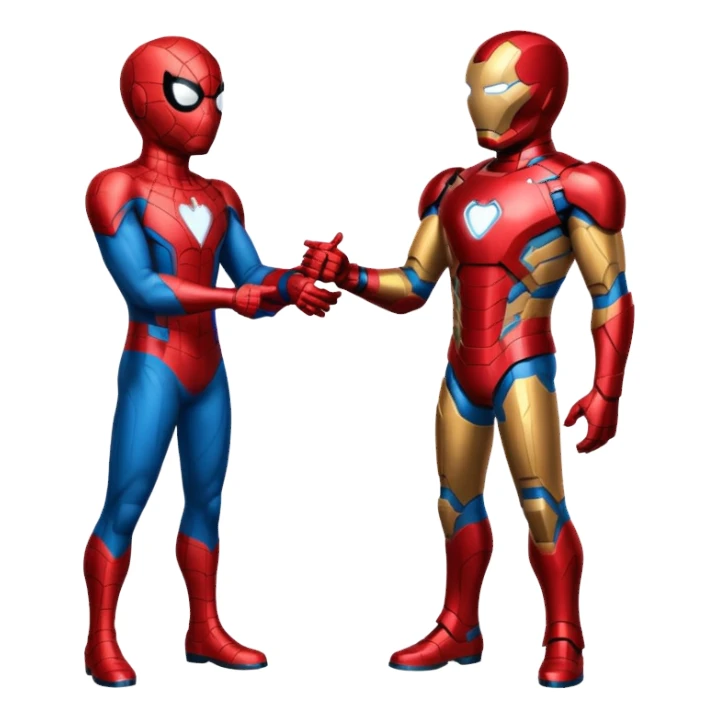 Make a spiderman and iron man handshaking sticker