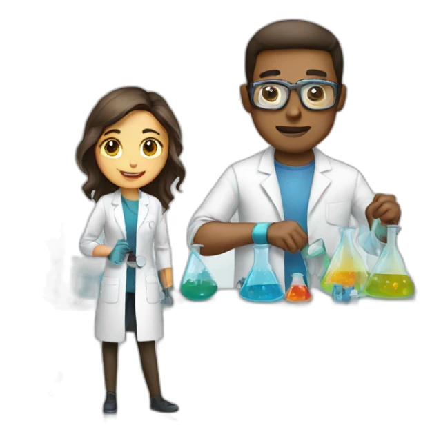 Man in laboratory with girlfriend  sticker