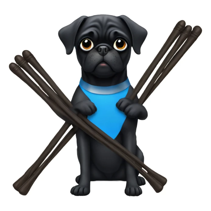 Black pug with blue drumsticks sticker