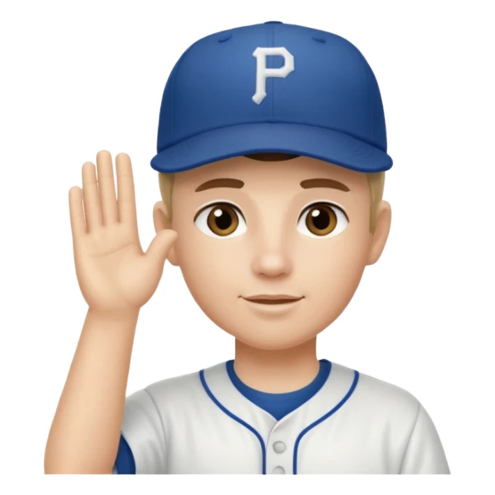 Baseball player, hand salute, hat with P sticker